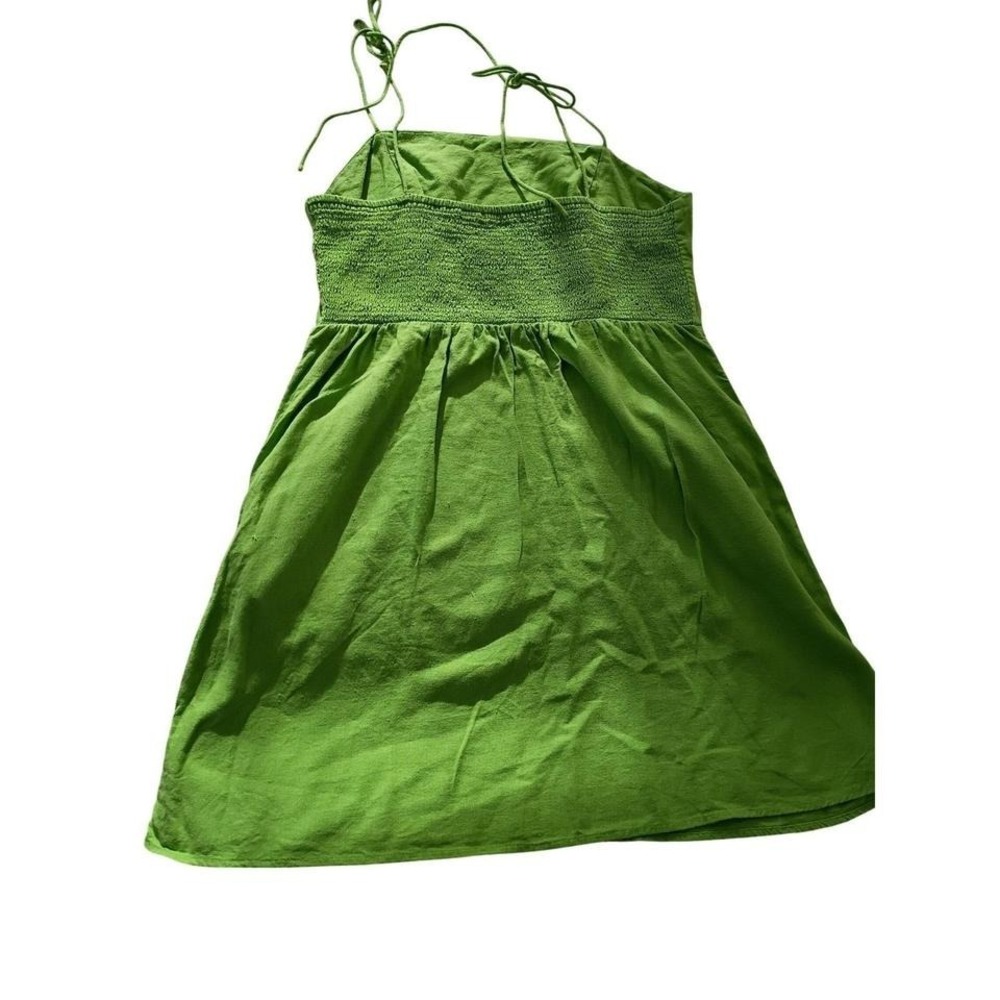 Old Navy Green Smocked Linen Blend Square Neck Tie Shoulder Mini Dress Women L - Picture 3 of 8